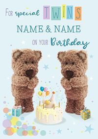 Barley Bear - Twins Birthday Personalised Card