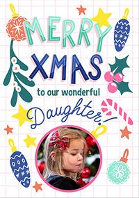 Wonderful Daughter Baubles Photo Christmas Card