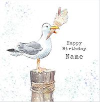 Tap to view Seagull and Ice-cream Personalised Birthday Card