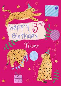 Cheetah Trio Personalised 3rd Birthday Card