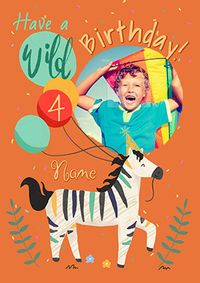 Zebra Personalised 4th Birthday Card