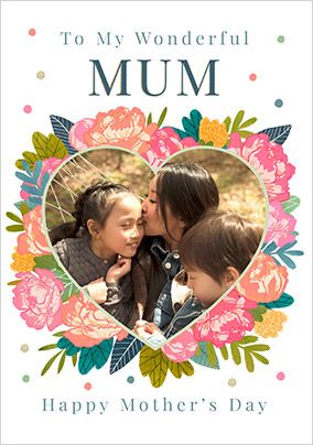 Floral Wonderful Mum Photo Mother's Day Card