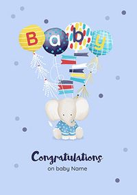 Tap to view Baby Elephant Personalised Baby Boy Card