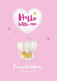 Hello Little One New Baby Girl Personalised Card