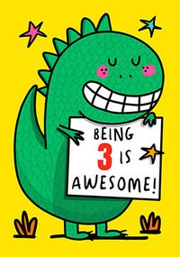 Green Dinosaur 3rd Birthday Card