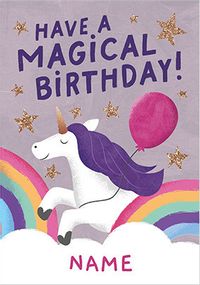 Tap to view Magical Unicorn Balloon Personalised Birthday Card