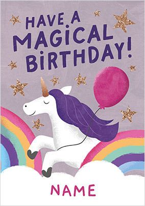 Magical Unicorn Balloon Personalised Birthday Card