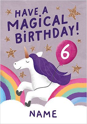 Magical Unicorn 6th Birthday Card