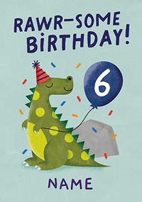 Rawr-some Dinosaur 6th Birthday Card