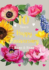 Floral 10th Wedding Anniversary Card
