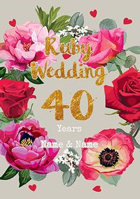 Floral 40th Wedding Anniversary Card