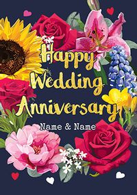 Floral Happy Wedding Anniversary Card