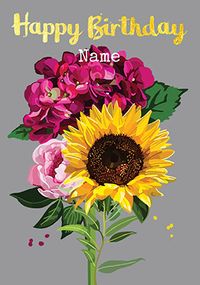 Pink Flower Sun Flower Personalised Birthday card