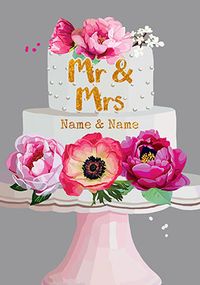 Mr & Mrs Floral Wedding Cake Card