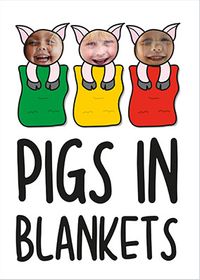 Three Pigs in Blankets Christmas Card