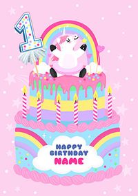 Tap to view Unicorn Cake 1st Birthday Card
