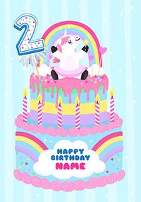 Unicorn Cake 2nd Birthday Card