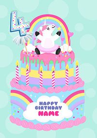 Tap to view Unicorn Cake 4th Birthday Card