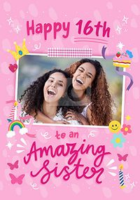 Tap to view Amazing Sister 16th Birthday Photo Card