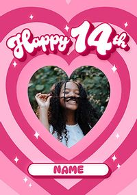 Happy 14th Pink Heart Birthday Card