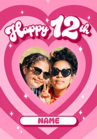 Happy 12th Pink Heart Birthday Card