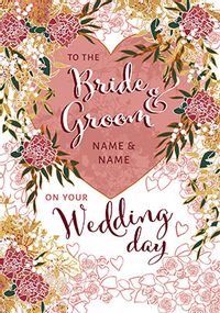 Bride & Groom Personalised Wedding Floral Card