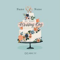 Wedding Day Floral Cake Personalised Card