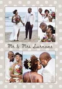Mr & Mrs 5 Photo Grey Polka Dot Wedding Card