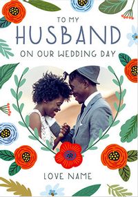 Tap to view Husband Floral Wedding Photo Card