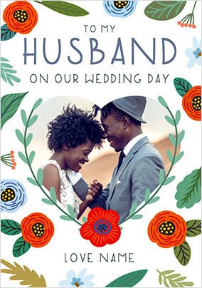 Husband Floral Wedding Photo Card