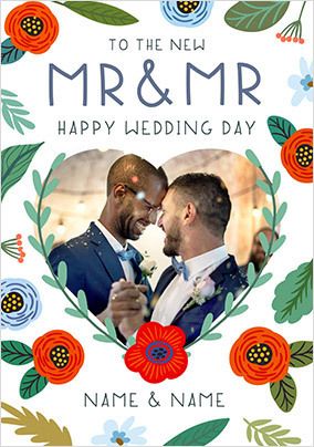 Mr & Mr Floral Photo Wedding Card
