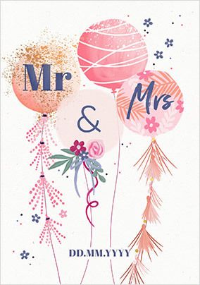 Mr & Mrs Balloons Wedding Personalised Card