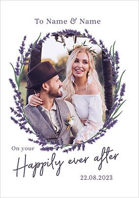 Happily Every After Lavender Photo Wedding Card