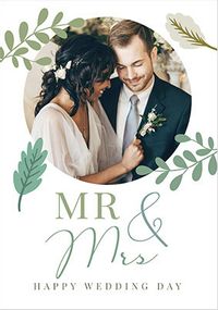 Mr & Mrs Wedding Foliage Photo Card