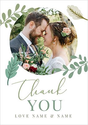 Thank You Foliage Photo Wedding Card