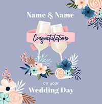 Congrats on Your Wedding Florals and Glasses Personalised Card