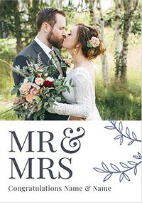 Mr & Mrs Foliage Photo Wedding Card