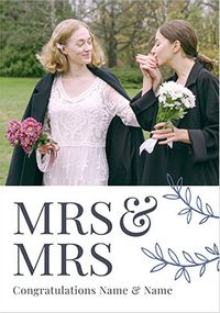 Mrs & Mrs Foliage Photo Wedding Card