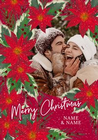 Couple Poinsettia Photo Christmas Card