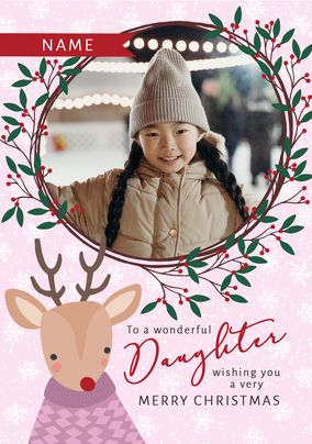 Daughter Reindeer Photo Christmas Card