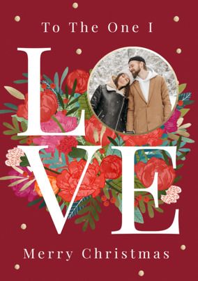 One I Love Floral Photo Christmas Card