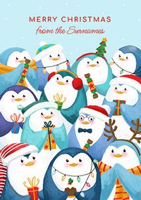 Merry Christmas Penguin Family Personalised Card
