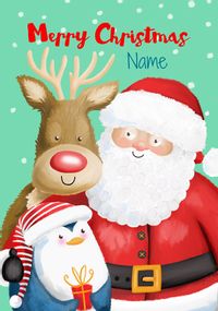 Santa Rudolph Penguin Personalised Christmas Card