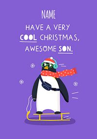 Awesome Son Personalised Penguin Christmas Card