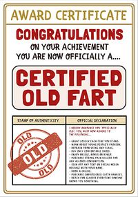Tap to view Certified Old Fart Funny Birthday Card