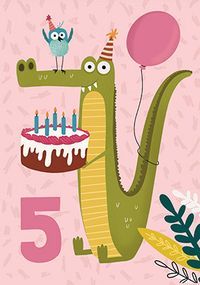 Crocodile Party 5th Birthday Card