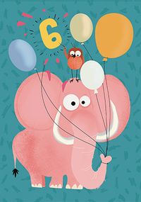 Elephant Party 6th Birthday Card