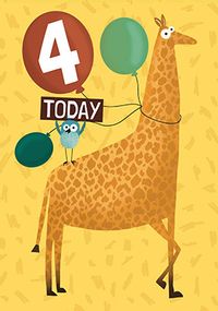 Giraffe Party 4th Birthday Card