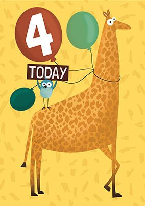 Giraffe Party 4th Birthday Card