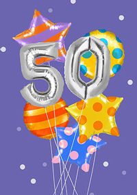 Tap to view Foil Balloons 50th Happy Birthday card